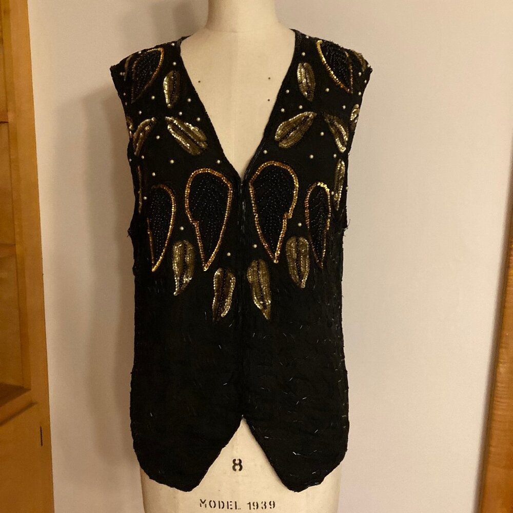 Midnight Run Sequin Black with Gold Wings Top